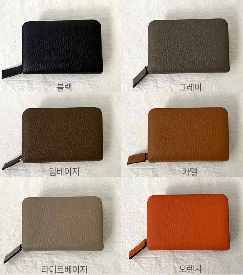 LEATHER SIMPLE ZIPPER CARD WALLET [Pastel pink, Blue]