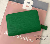 LEATHER SIMPLE ZIPPER CARD WALLET [Pastel pink, Blue]