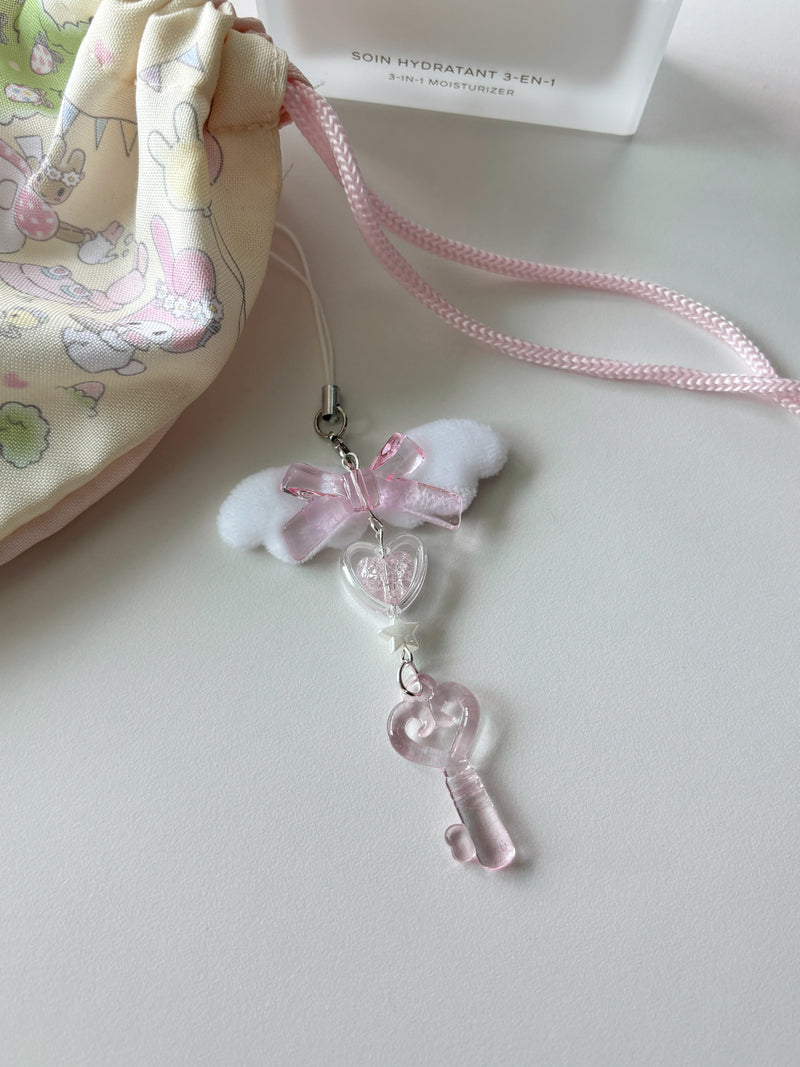 WHITE WING PINK KEY CHAIN