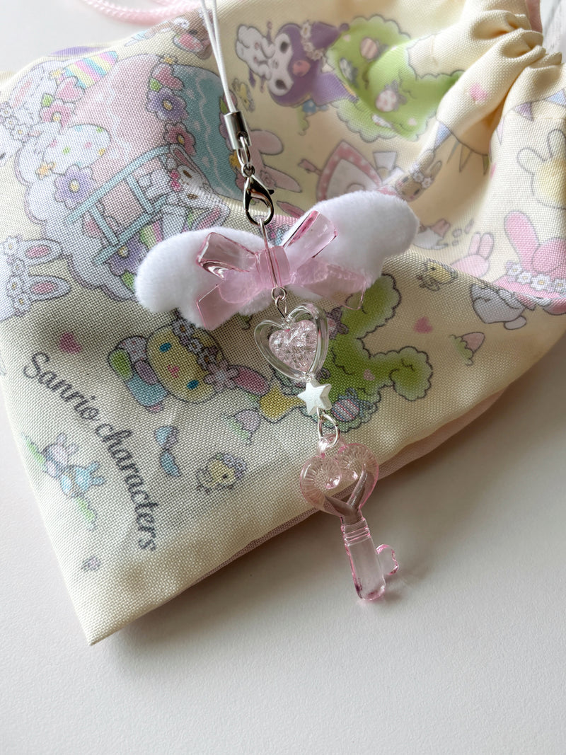 WHITE WING PINK KEY CHAIN
