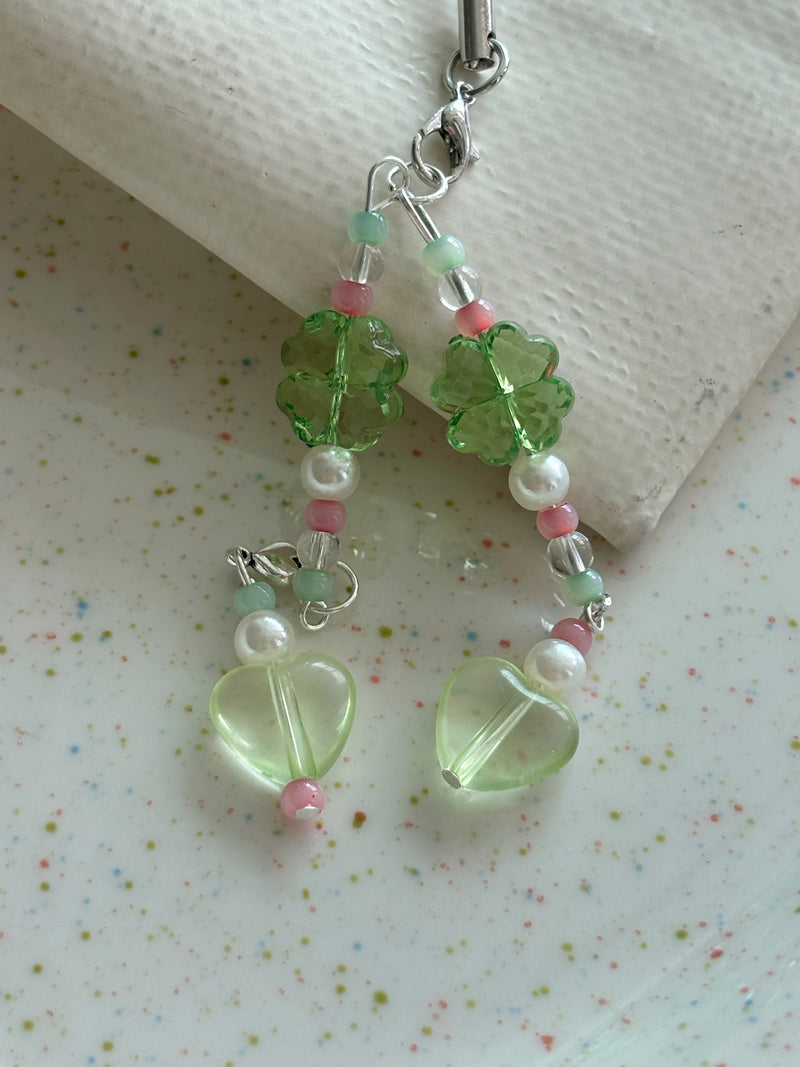 TWO GREEN CLOVER KEY CHAIN