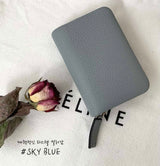 LEATHER SIMPLE ZIPPER CARD WALLET [Pastel pink, Blue]