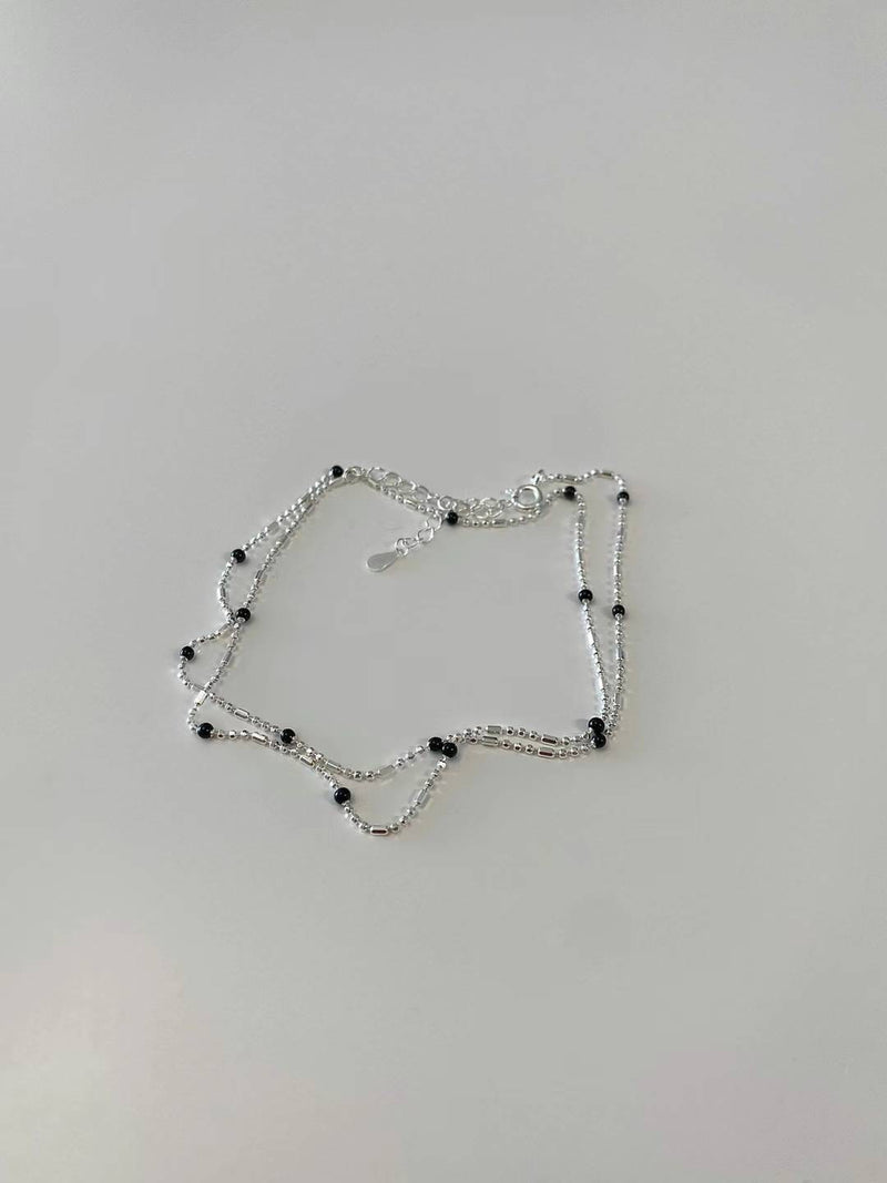 BLACK BALL N SILVER NECKLACE