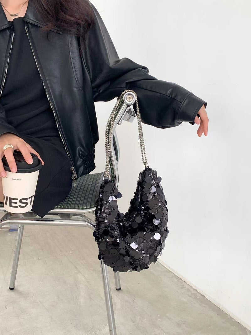 SEQUINS CHAIN HOBO BAG