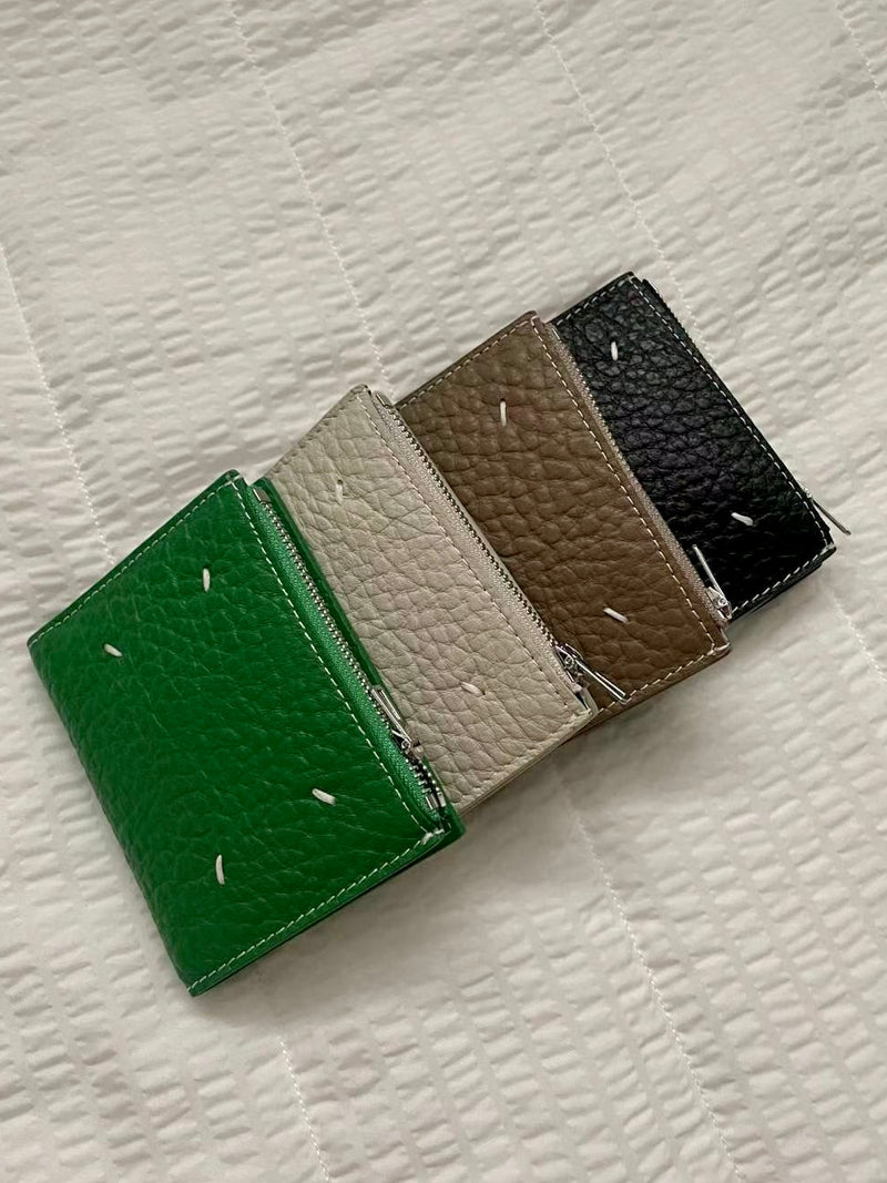 STITCHES LEATHER HALF WALLET