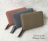 LEATHER SIMPLE ZIPPER CARD WALLET [Pastel pink, Blue]