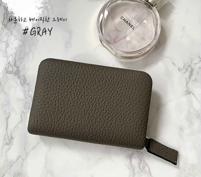 LEATHER SIMPLE ZIPPER CARD WALLET [Pastel pink, Blue]