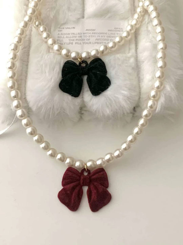 VELVET RIBBON PEARL NECKLACE