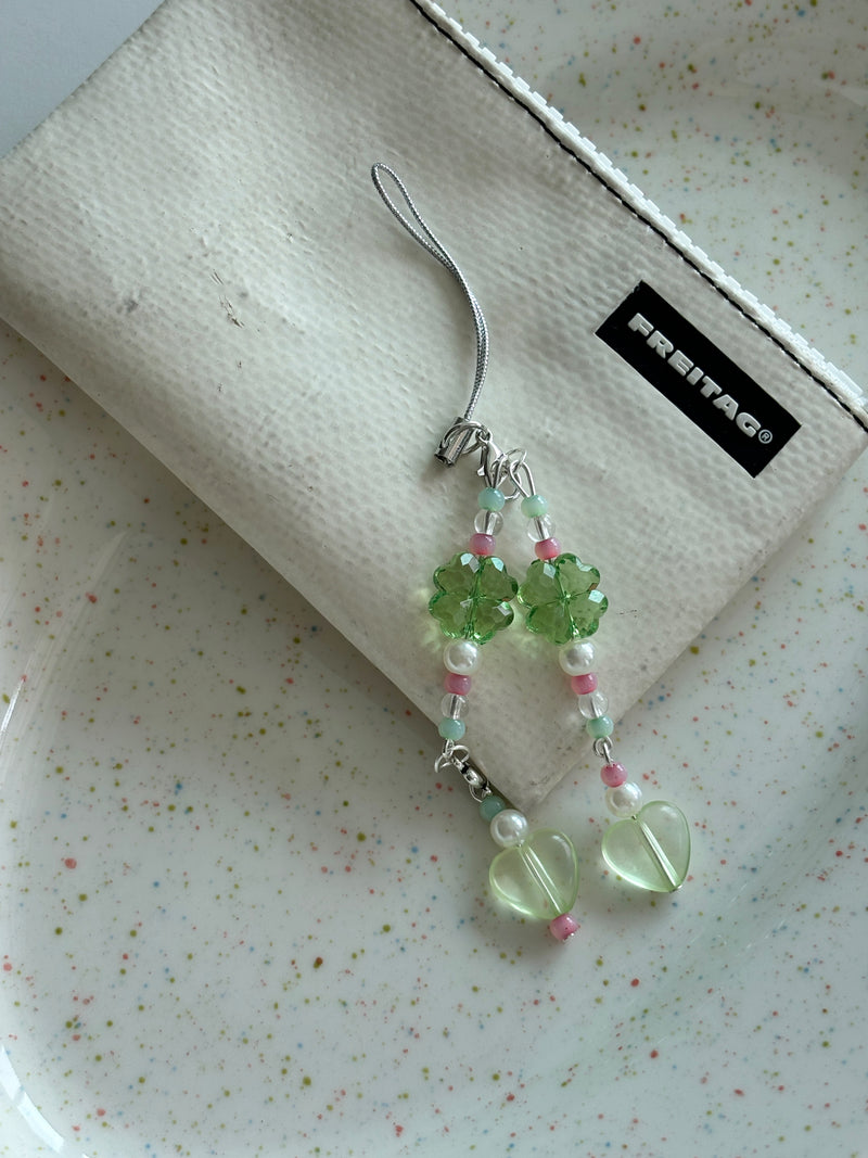 TWO GREEN CLOVER KEY CHAIN