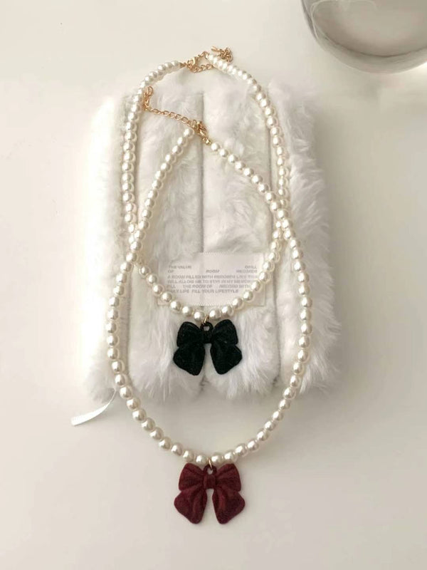 VELVET RIBBON PEARL NECKLACE