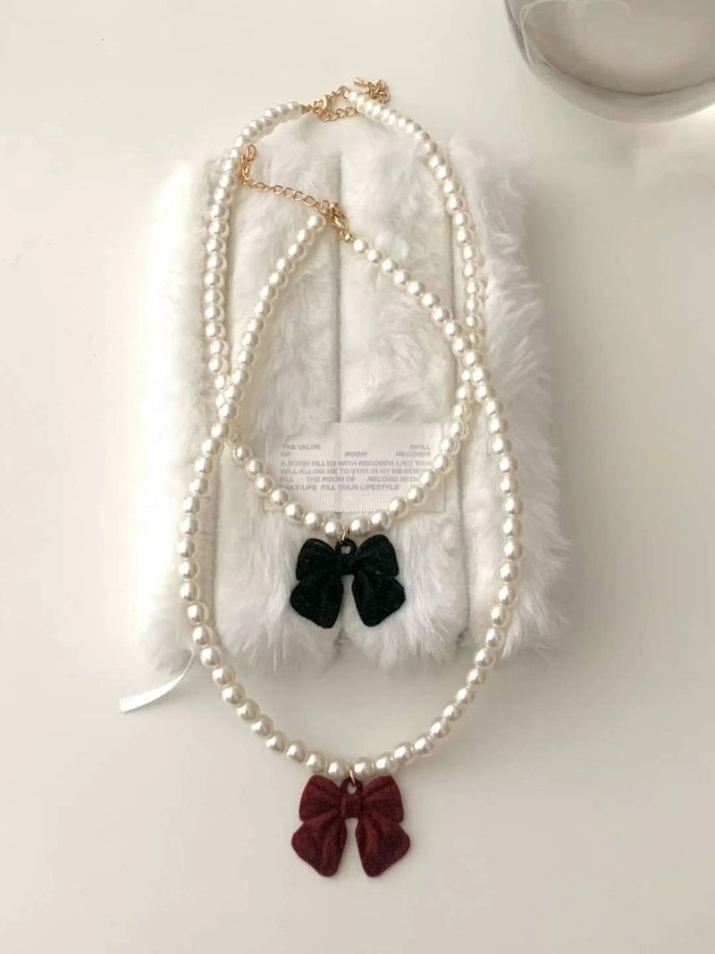 VELVET RIBBON PEARL NECKLACE