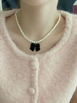 VELVET RIBBON PEARL NECKLACE