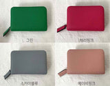 LEATHER SIMPLE ZIPPER CARD WALLET [Pastel pink, Blue]