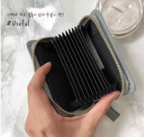 LEATHER SIMPLE ZIPPER CARD WALLET [Pastel pink, Blue]