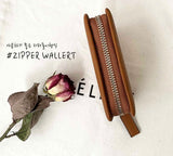 LEATHER SIMPLE ZIPPER CARD WALLET [Pastel pink, Blue]