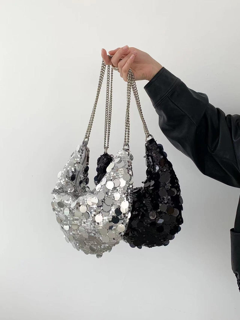 SEQUINS CHAIN HOBO BAG