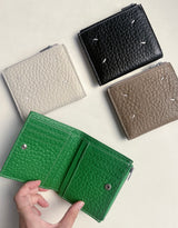 STITCHES LEATHER HALF WALLET