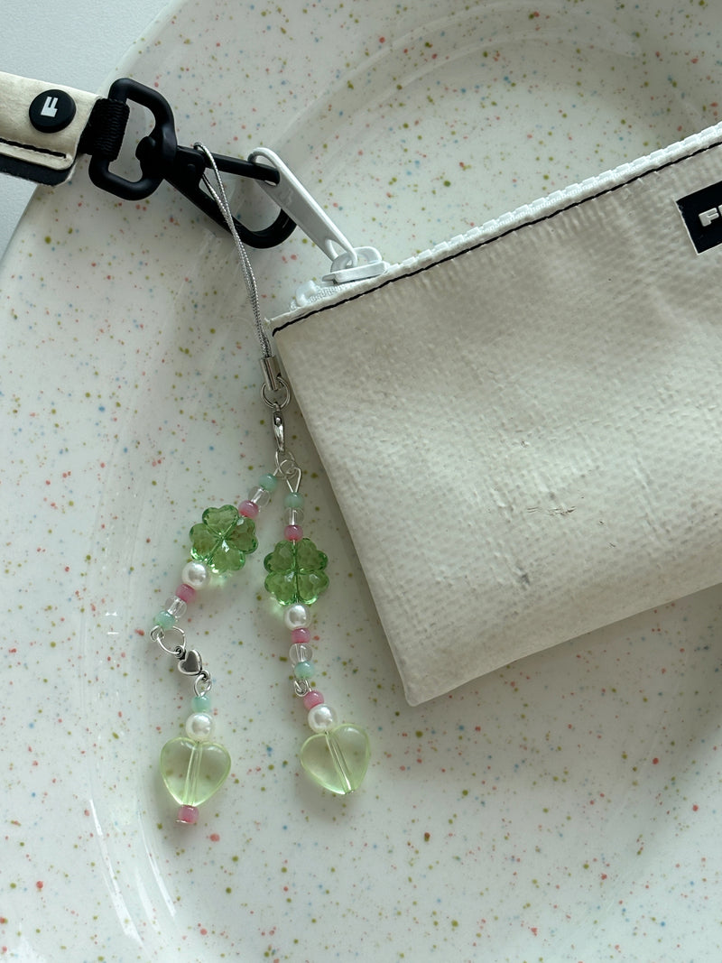 TWO GREEN CLOVER KEY CHAIN