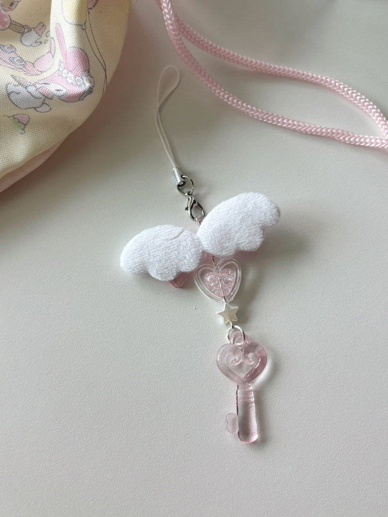 WHITE WING PINK KEY CHAIN