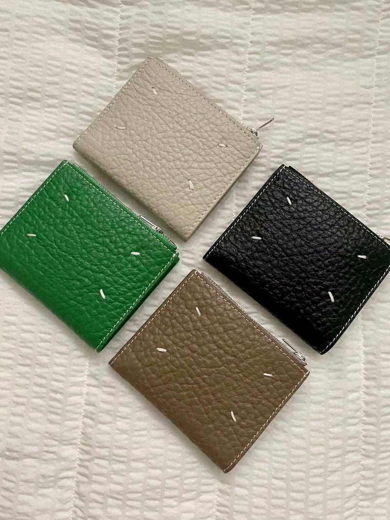 STITCHES LEATHER HALF WALLET