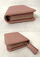 LEATHER SIMPLE ZIPPER CARD WALLET [Pastel pink, Blue]