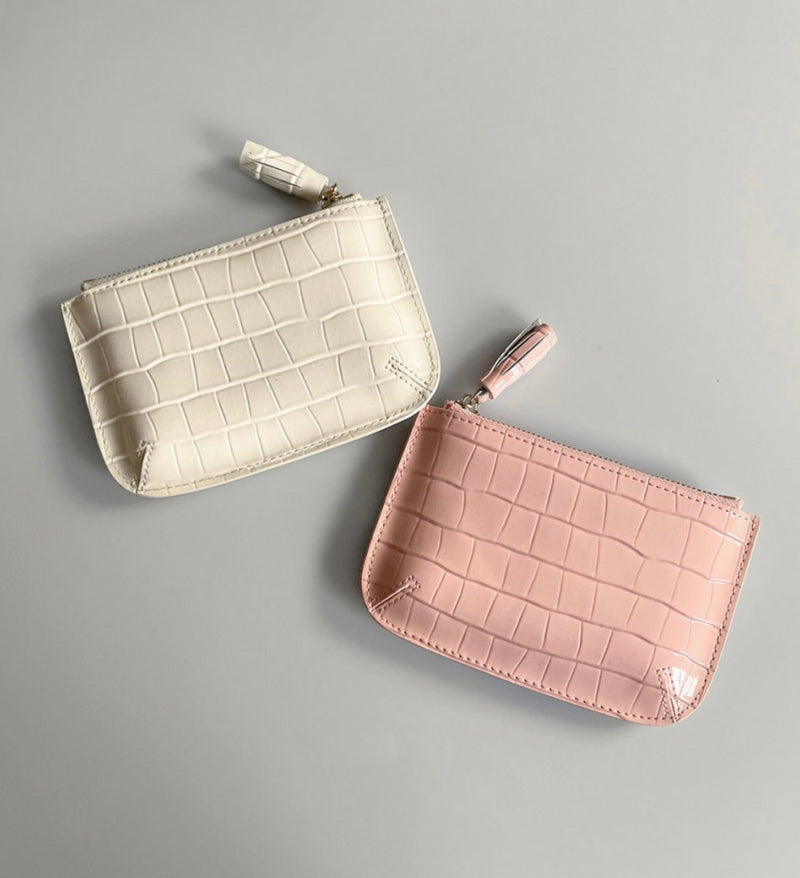 TASSEL ENAMEL WALLET POUCH [Pink]