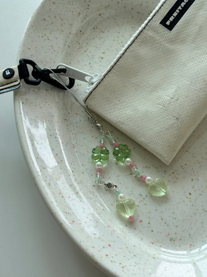 TWO GREEN CLOVER KEY CHAIN
