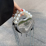 PEARL CHAIN HEART PURSE